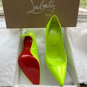 CHRISTIAN LOUBOUITON PIGALLE FOLLIES 100 KATE NEON LEATHER PUMPS
